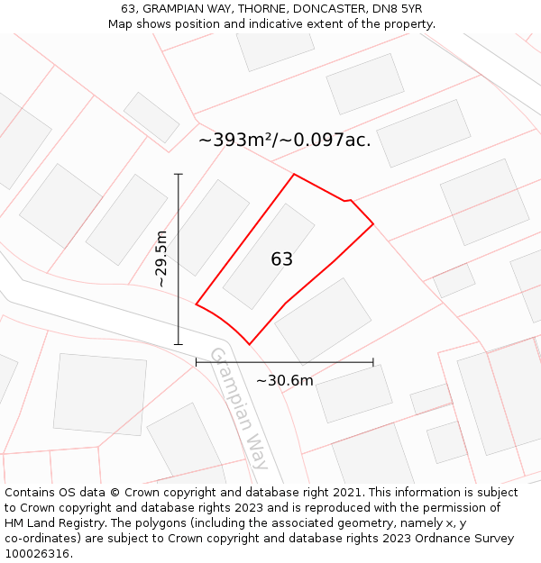 63, GRAMPIAN WAY, THORNE, DONCASTER, DN8 5YR: Plot and title map