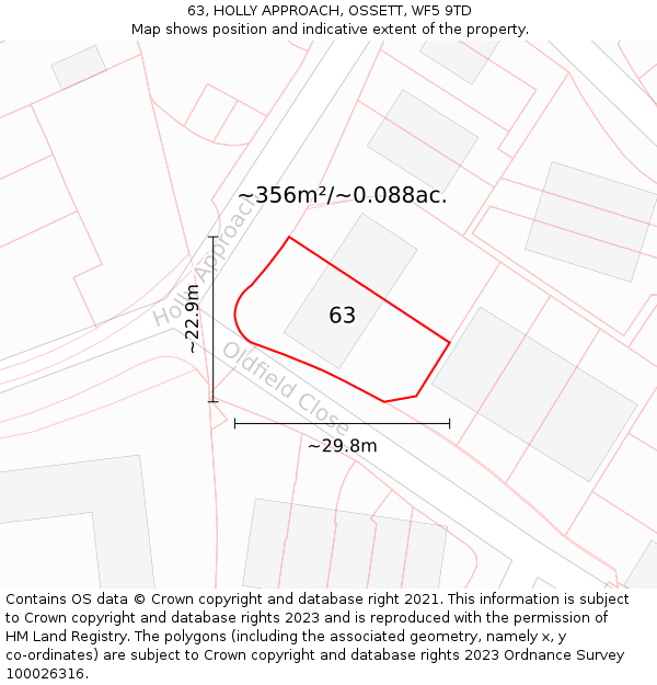 63, HOLLY APPROACH, OSSETT, WF5 9TD: Plot and title map