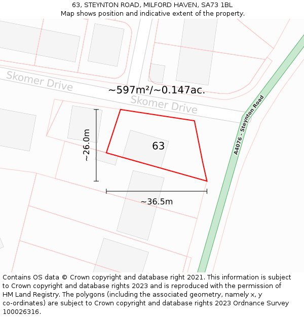 63, STEYNTON ROAD, MILFORD HAVEN, SA73 1BL: Plot and title map