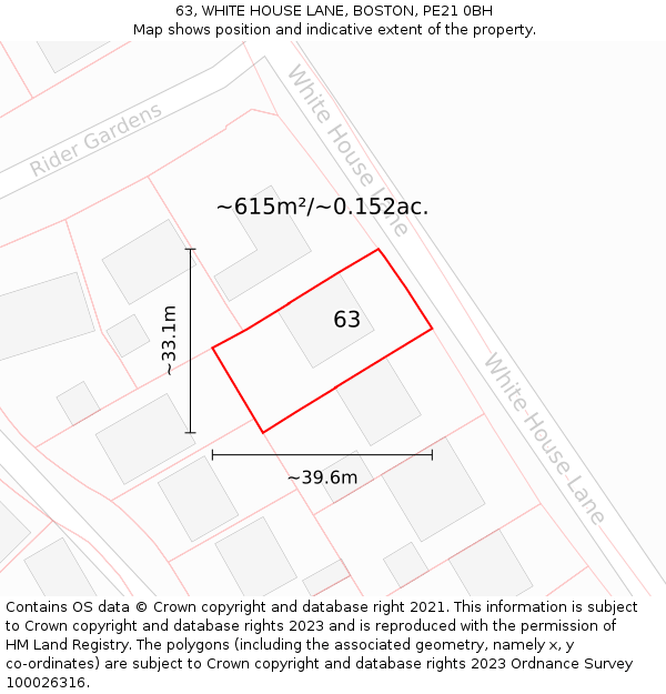 63, WHITE HOUSE LANE, BOSTON, PE21 0BH: Plot and title map