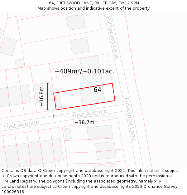 64, FRITHWOOD LANE, BILLERICAY, CM12 9PN: Plot and title map