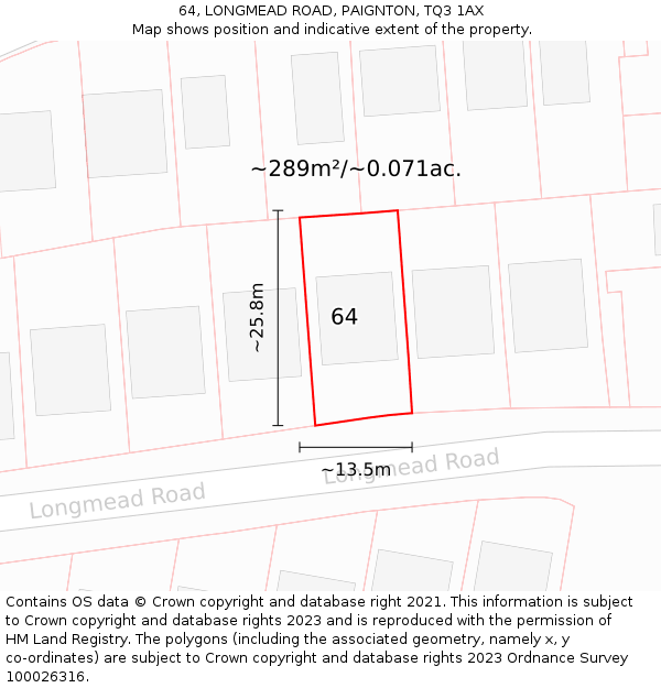 64, LONGMEAD ROAD, PAIGNTON, TQ3 1AX: Plot and title map