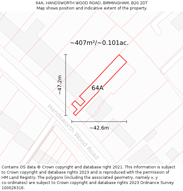 64A, HANDSWORTH WOOD ROAD, BIRMINGHAM, B20 2DT: Plot and title map