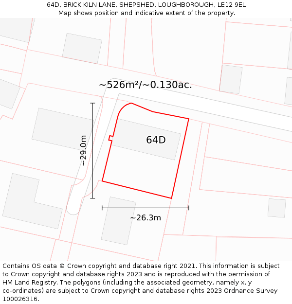 64D, BRICK KILN LANE, SHEPSHED, LOUGHBOROUGH, LE12 9EL: Plot and title map