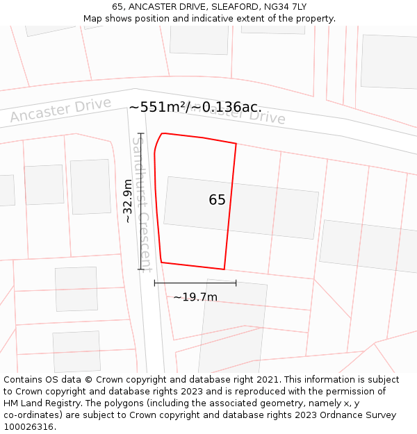 65, ANCASTER DRIVE, SLEAFORD, NG34 7LY: Plot and title map