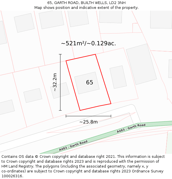 65, GARTH ROAD, BUILTH WELLS, LD2 3NH: Plot and title map