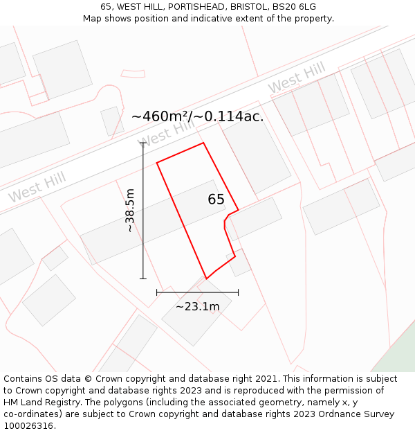 65, WEST HILL, PORTISHEAD, BRISTOL, BS20 6LG: Plot and title map