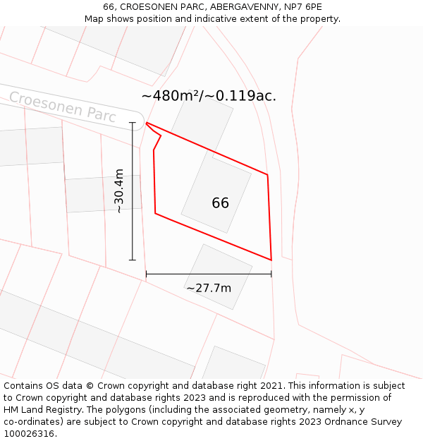 66, CROESONEN PARC, ABERGAVENNY, NP7 6PE: Plot and title map