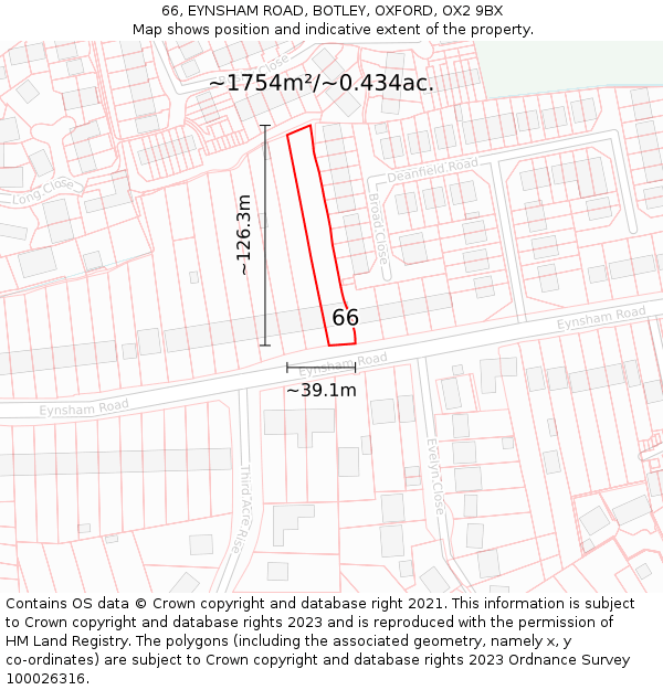 66, EYNSHAM ROAD, BOTLEY, OXFORD, OX2 9BX: Plot and title map