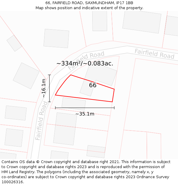 66, FAIRFIELD ROAD, SAXMUNDHAM, IP17 1BB: Plot and title map