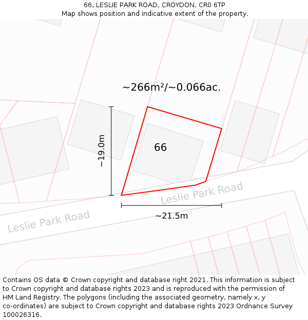 66, LESLIE PARK ROAD, CROYDON, CR0 6TP: Plot and title map