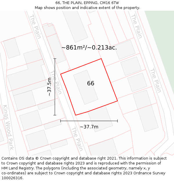 66, THE PLAIN, EPPING, CM16 6TW: Plot and title map