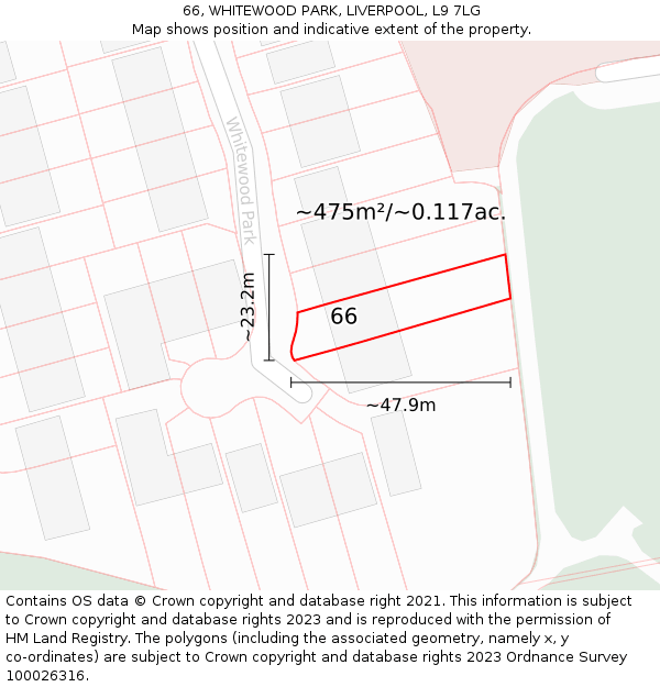 66, WHITEWOOD PARK, LIVERPOOL, L9 7LG: Plot and title map