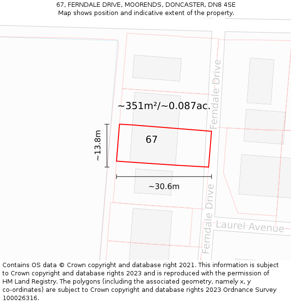 67, FERNDALE DRIVE, MOORENDS, DONCASTER, DN8 4SE: Plot and title map