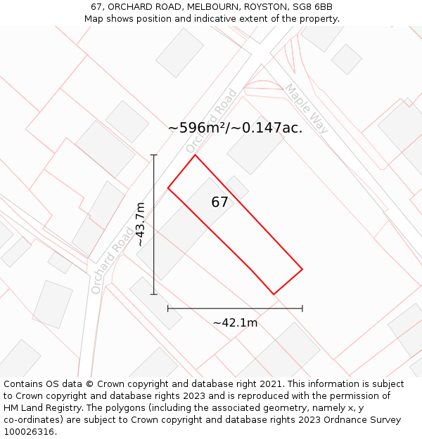 67, ORCHARD ROAD, MELBOURN, ROYSTON, SG8 6BB: Plot and title map