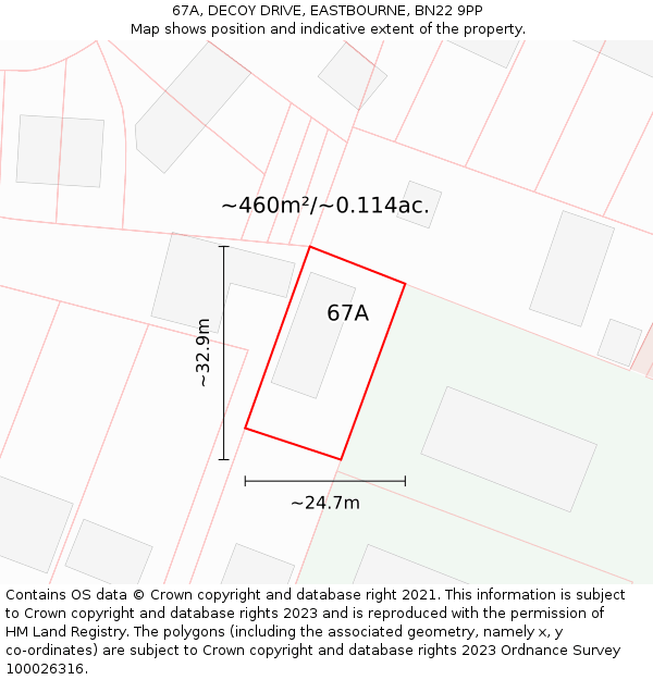 67A, DECOY DRIVE, EASTBOURNE, BN22 9PP: Plot and title map