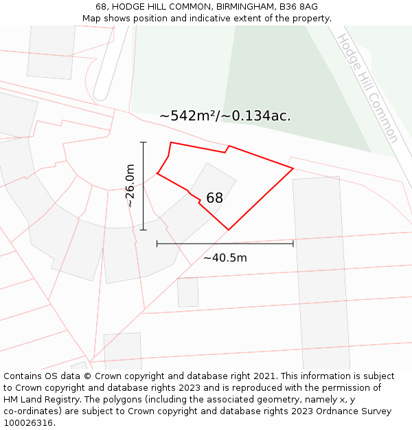 68, HODGE HILL COMMON, BIRMINGHAM, B36 8AG: Plot and title map