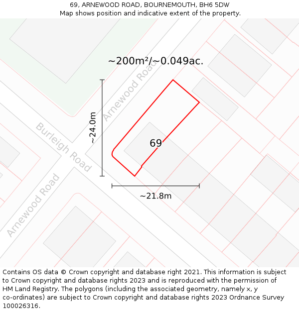 69, ARNEWOOD ROAD, BOURNEMOUTH, BH6 5DW: Plot and title map