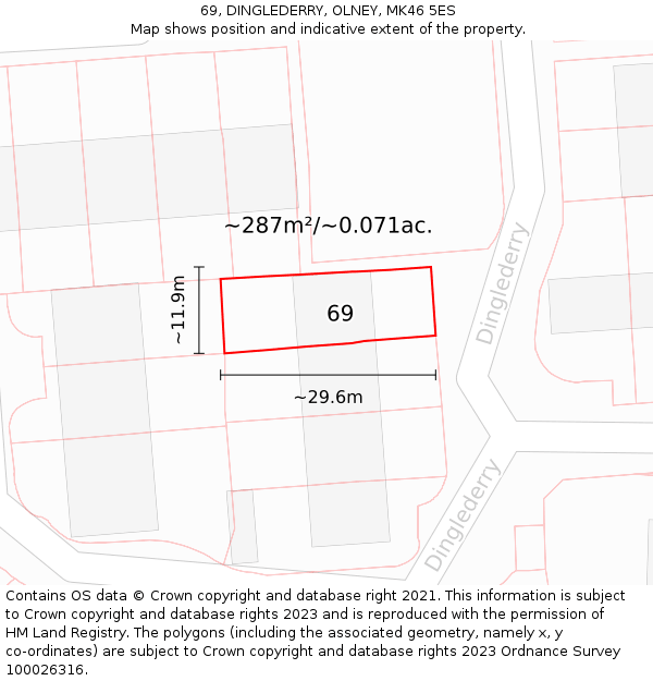 69, DINGLEDERRY, OLNEY, MK46 5ES: Plot and title map