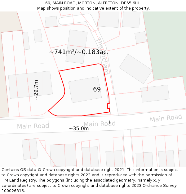 69, MAIN ROAD, MORTON, ALFRETON, DE55 6HH: Plot and title map