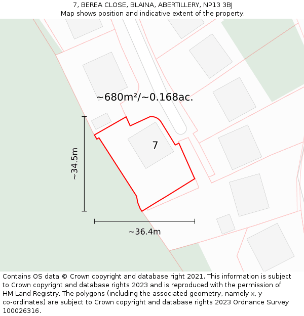 7, BEREA CLOSE, BLAINA, ABERTILLERY, NP13 3BJ: Plot and title map