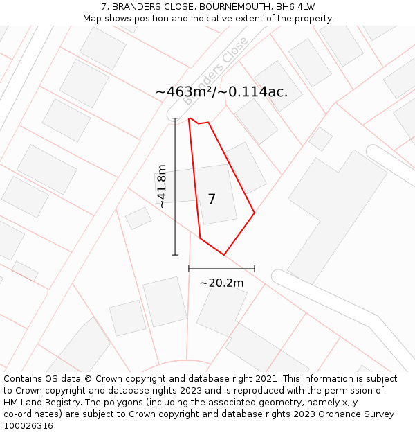 7, BRANDERS CLOSE, BOURNEMOUTH, BH6 4LW: Plot and title map