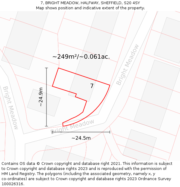 7, BRIGHT MEADOW, HALFWAY, SHEFFIELD, S20 4SY: Plot and title map