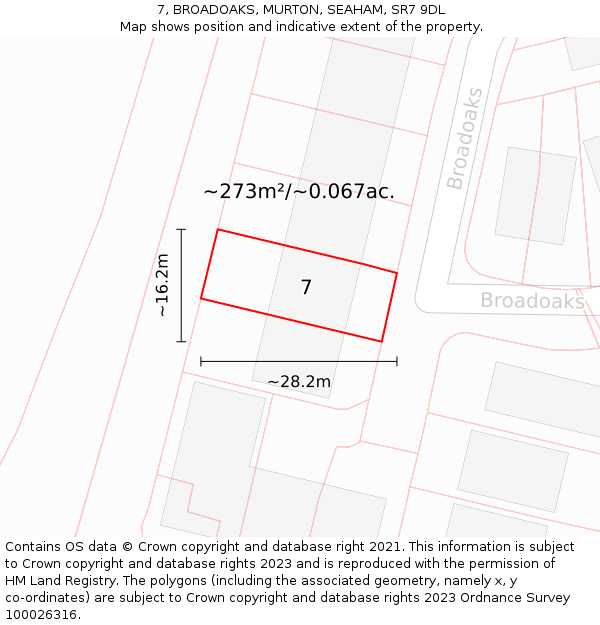 7, BROADOAKS, MURTON, SEAHAM, SR7 9DL: Plot and title map