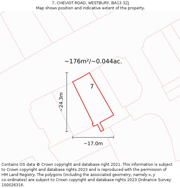 7, CHEVIOT ROAD, WESTBURY, BA13 3ZJ: Plot and title map