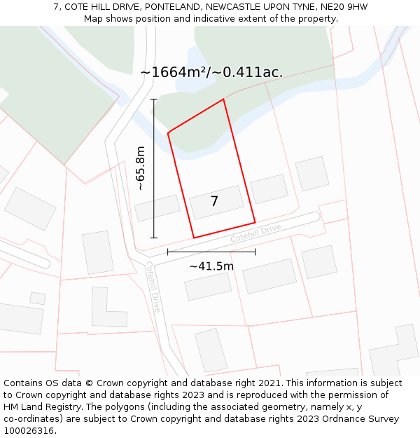 7, COTE HILL DRIVE, PONTELAND, NEWCASTLE UPON TYNE, NE20 9HW: Plot and title map