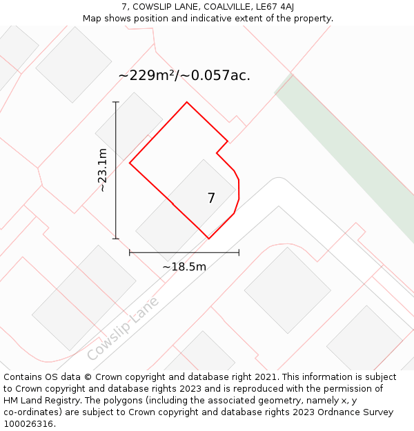 7, COWSLIP LANE, COALVILLE, LE67 4AJ: Plot and title map