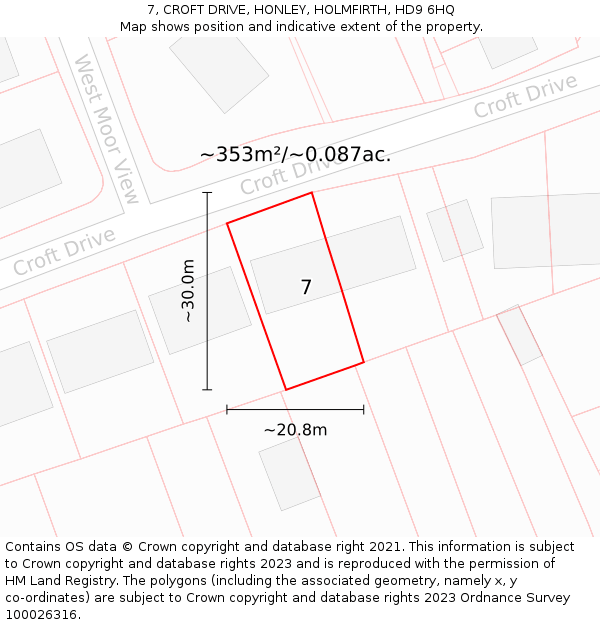 7, CROFT DRIVE, HONLEY, HOLMFIRTH, HD9 6HQ: Plot and title map