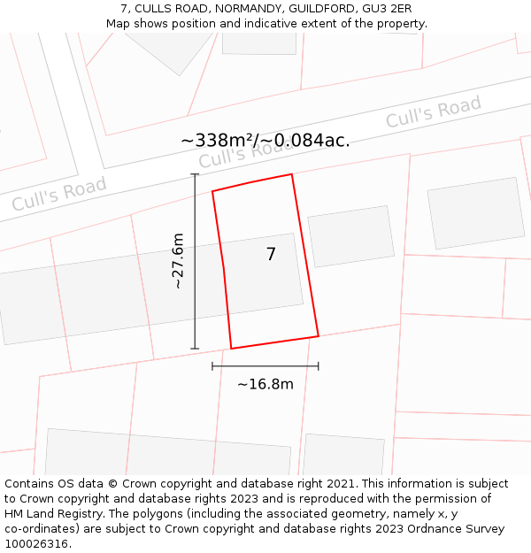 7, CULLS ROAD, NORMANDY, GUILDFORD, GU3 2ER: Plot and title map