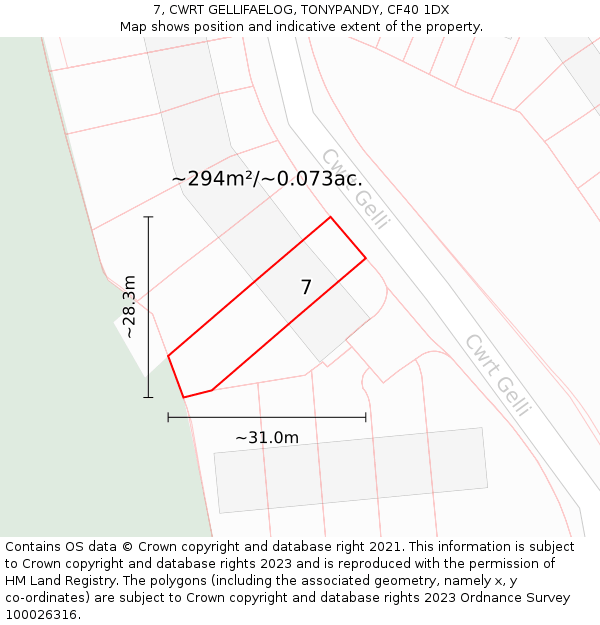 7, CWRT GELLIFAELOG, TONYPANDY, CF40 1DX: Plot and title map