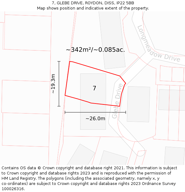 7, GLEBE DRIVE, ROYDON, DISS, IP22 5BB: Plot and title map