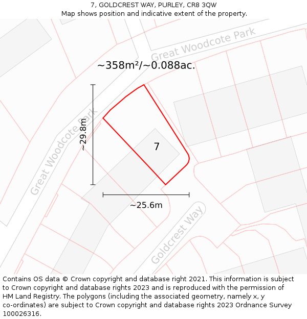 7, GOLDCREST WAY, PURLEY, CR8 3QW: Plot and title map