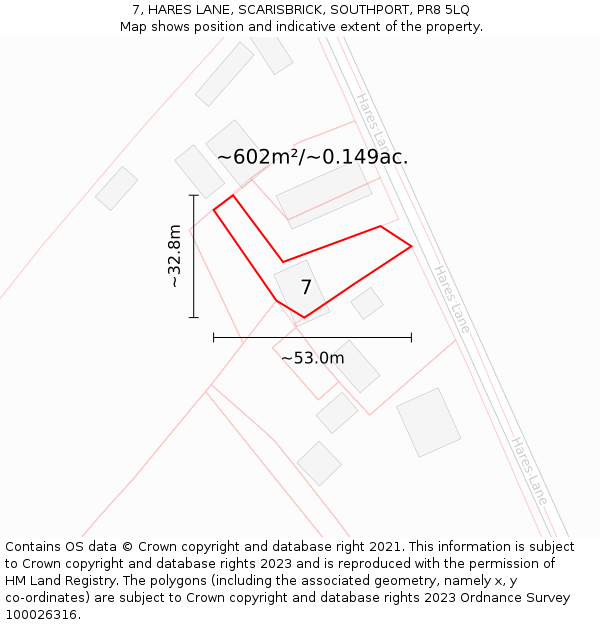 7, HARES LANE, SCARISBRICK, SOUTHPORT, PR8 5LQ: Plot and title map