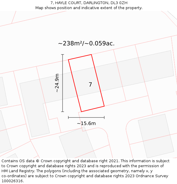 7, HAYLE COURT, DARLINGTON, DL3 0ZH: Plot and title map