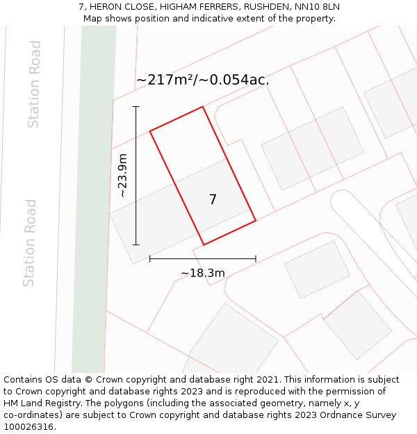 7, HERON CLOSE, HIGHAM FERRERS, RUSHDEN, NN10 8LN: Plot and title map