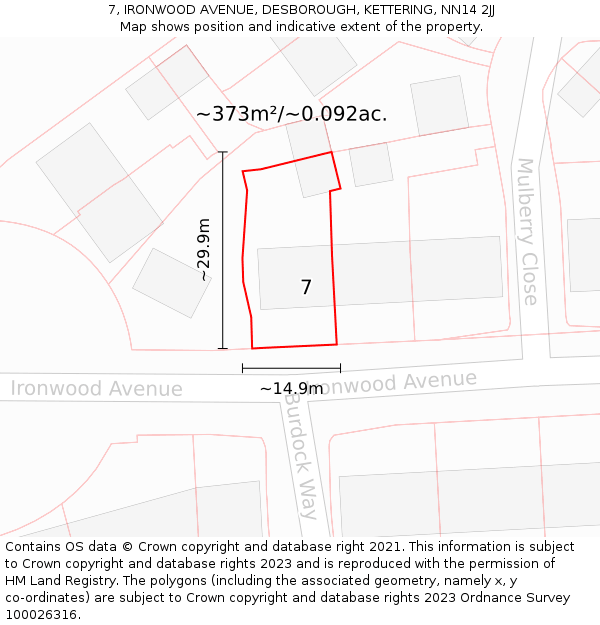 7, IRONWOOD AVENUE, DESBOROUGH, KETTERING, NN14 2JJ: Plot and title map