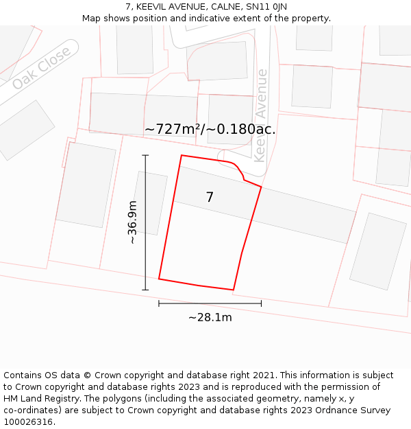 7, KEEVIL AVENUE, CALNE, SN11 0JN: Plot and title map