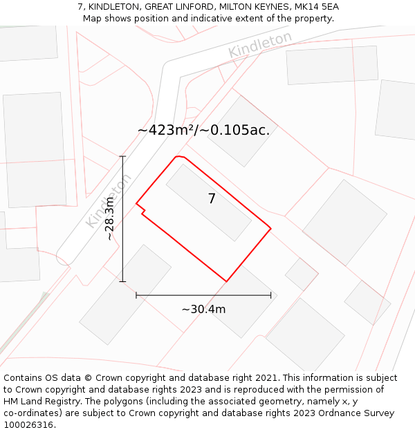 7, KINDLETON, GREAT LINFORD, MILTON KEYNES, MK14 5EA: Plot and title map