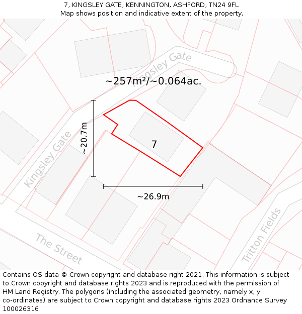 7, KINGSLEY GATE, KENNINGTON, ASHFORD, TN24 9FL: Plot and title map