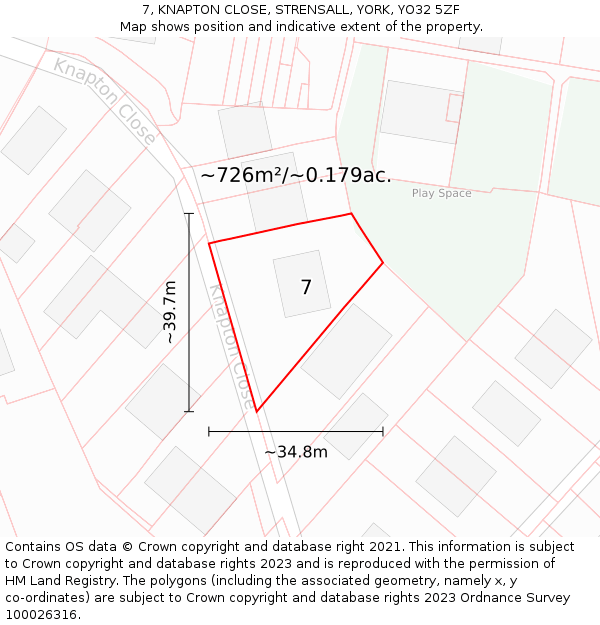 7, KNAPTON CLOSE, STRENSALL, YORK, YO32 5ZF: Plot and title map