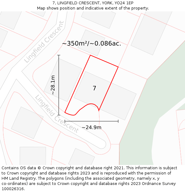 7, LINGFIELD CRESCENT, YORK, YO24 1EP: Plot and title map