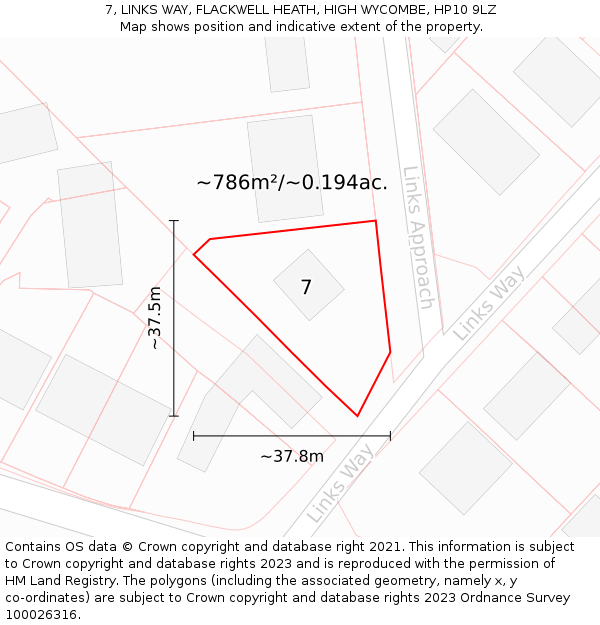 7, LINKS WAY, FLACKWELL HEATH, HIGH WYCOMBE, HP10 9LZ: Plot and title map