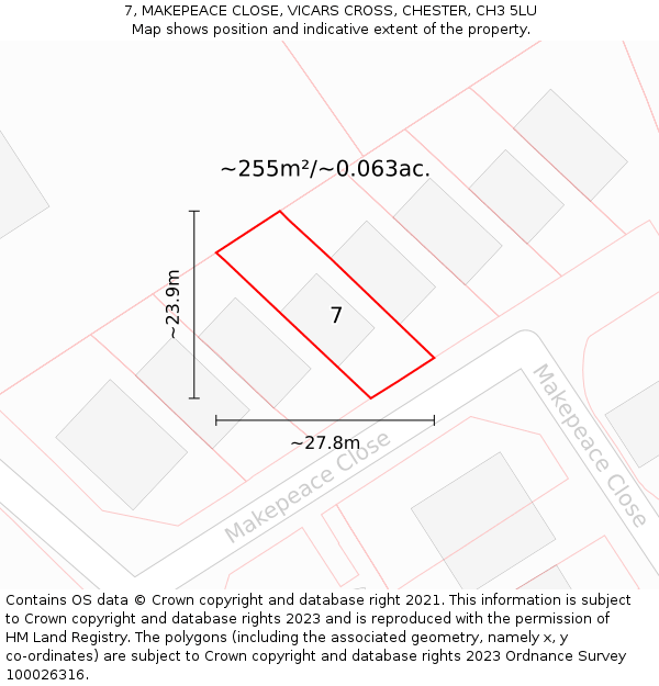 7, MAKEPEACE CLOSE, VICARS CROSS, CHESTER, CH3 5LU: Plot and title map