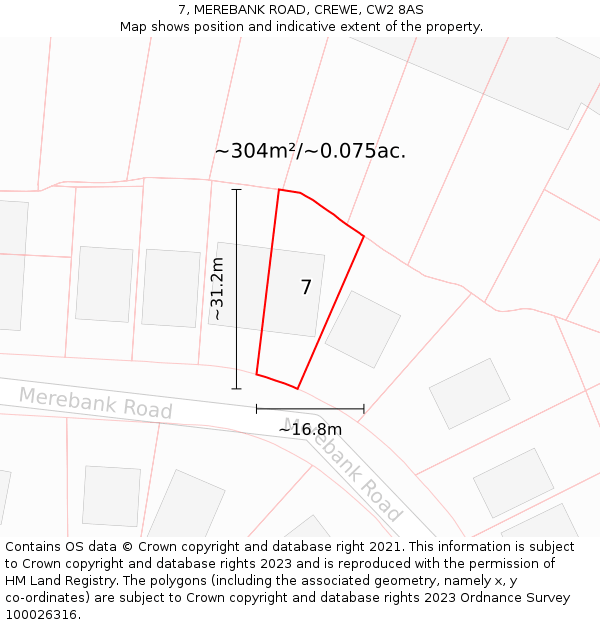 7, MEREBANK ROAD, CREWE, CW2 8AS: Plot and title map