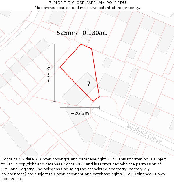 7, MIDFIELD CLOSE, FAREHAM, PO14 1DU: Plot and title map