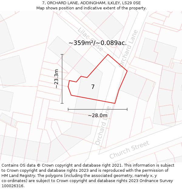 7, ORCHARD LANE, ADDINGHAM, ILKLEY, LS29 0SE: Plot and title map